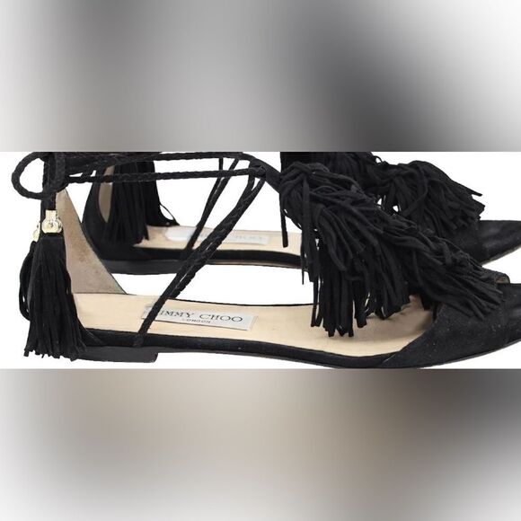 Jimmy Choo Mindy Fringed Lace-Up Sandals runway flats tie up shoes open toe y2k
